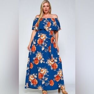 New!Plus Size Floral Off Shoulder Belted Maxi Dress Sizes  1X 2X 3X